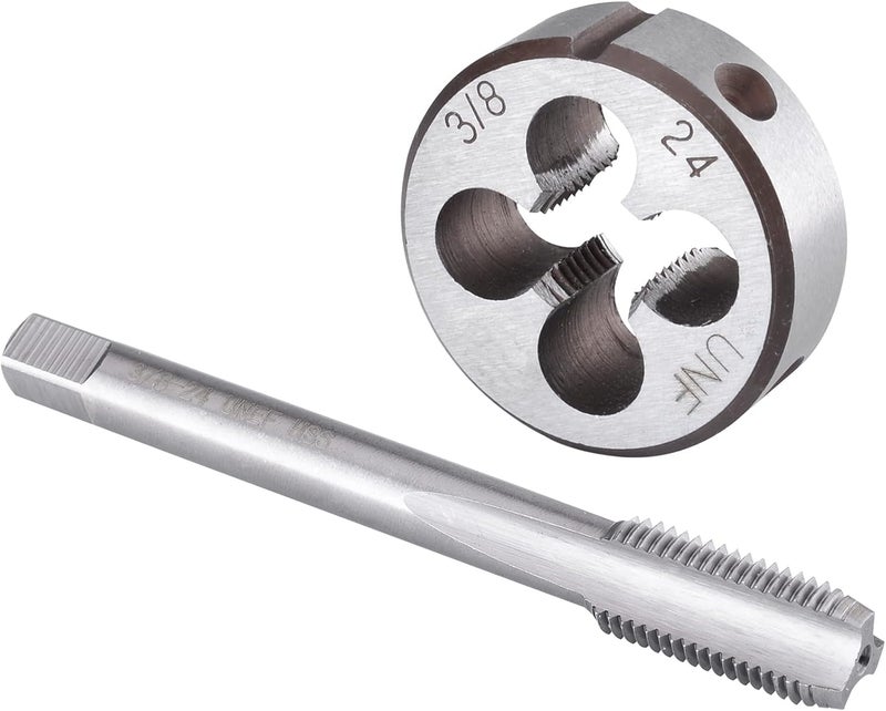 Burkit 3/8"-24 UNF Tap and Die Set, 3/8 x 24 UNF Machine Thread Tap and Round Die Right Hand - Image 1